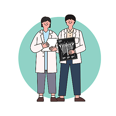 전신 여자 남자 일러스트 의학 엑스레이 서기 들기 성인 두명 진료 의사 의사가운 원형 민트색 서류판 성인만 국내일러스트 AI파일 도형 컬러 모션 사람 사무용품 의료진 가운 파일형식 벡터