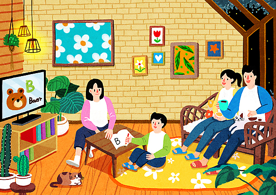 PSD 어린이교육 딸 화분 아들 어린이 액자 두마리 거실 의자 일러스트 창문 가족 탁자 엄마 휴식 영어교육 들기 앉기 소녀 소년 여러명 성인 책 소파 노란색 텔레비전 고양이 카펫 아빠 커피잔 서랍장 티비시청 동생 누나 반려묘 국내일러스트 영어 여자 교육 남자 커피 컬러 가구 다수 컨셉 2 포유류 관계 모션 잔 사람 전자제품 반려동물 시청_보고들음 파일형식