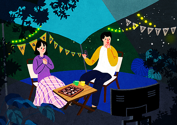 전신 PSD 나무 부부 여자 남자 의자 일러스트 탁자 휴식 나뭇잎 조명 쟁반 텐트 들기 앉기 성인 두명 컵 텔레비전 캠핑 야간 담요 남색 손모양 손모으기 티비시청 가랜드 조명장식 성인만 국내일러스트 자연요소 모양 식물 식기 커플 컬러 가구 컨셉 잎 모션 레저 캠핑도구 사람 손짓 장식 전자제품 파티용품 시청_보고들음 파일형식 손_신체부위