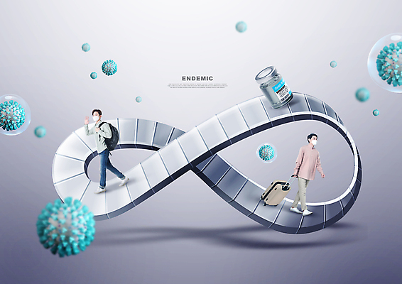 전신 PSD 편집이미지 남자 여행 가방 배낭 마스크 성인 두명 30대 걷기 캐리어 회색 한국인 뫼비우스의띠 백신 성인남자만 코로나바이러스 바이알 델타변이바이러스 오미크론 엔데믹 이미지편집 잡화 컬러 의학 모션 사람 동양인 장년 여행가방 의료용품 바이러스 사회이슈 남자만 성인만 파일형식