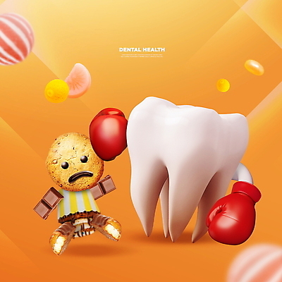 PSD 편집이미지 캐릭터 사탕 사람없음 쿠키 과자 초콜릿 주황색 권투글러브 펀치 치아 보호 치아건강 이미지편집 컬러 컨셉 모션 디저트 건강 글러브 소화기관 파일형식