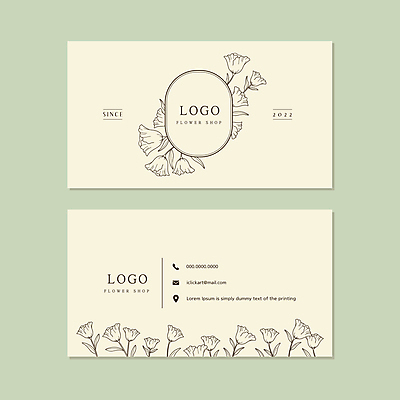 꽃 라인일러스트 일러스트 비즈니스 명함 프레임 타이포그라피 사람없음 꽃집 원형프레임 베이지색 가로명함 국내일러스트 AI파일 식물 문자 컬러 상점 원형 파일형식 벡터