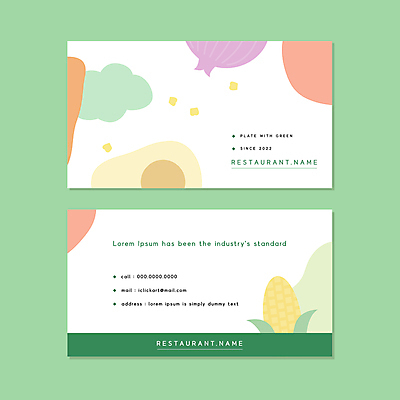 채소 일러스트 식재료 비즈니스 명함 양파 옥수수 타이포그라피 사람없음 초록색 식당 레스토랑 계란 당근 아보카도 식품점 파스텔톤 가로명함 국내일러스트 AI파일 문자 컬러 과일 곡류 뿌리채소 상점 알 파일형식 벡터