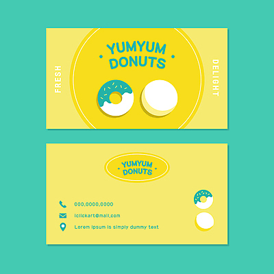 일러스트 비즈니스 명함 타이포그라피 사람없음 노란색 빵집 도넛 민트색 가로명함 국내일러스트 AI파일 문자 컬러 디저트 상점 파일형식 벡터