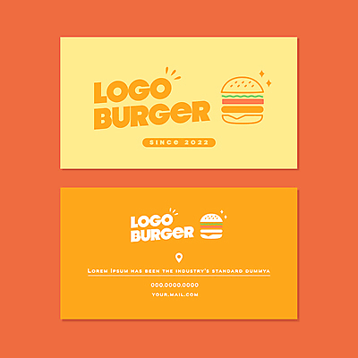 일러스트 비즈니스 명함 타이포그라피 사람없음 노란색 주황색 햄버거 수제햄버거 햄버거가게 가로명함 국내일러스트 AI파일 문자 컬러 패스트푸드 식당 파일형식 벡터
