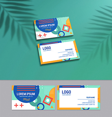 일러스트 비즈니스 명함 타이포그라피 사람없음 초록색 파란색 사각형 원형 기하학 목업 멤피스디자인 가로명함 국내일러스트 AI파일 도형 문자 디자인 컬러 무늬 파일형식 벡터