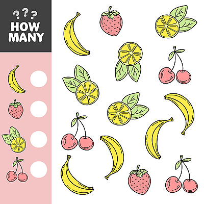 EPS 해외이미지 어린이교육 일러스트 놀이 딸기 바나나 사람없음 체리 레몬 그림 유아교육 해외일러스트 교육 과일 파일형식 벡터 이미지허브