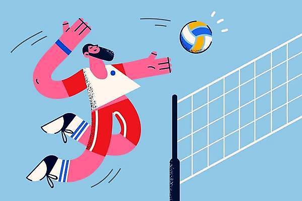 EPS 해외이미지 전신 라이프스타일 남자 스포츠 일러스트 한명 성인 취미 운동복 점프 경쟁 네트 배구 턱수염 배구선수 배구공 스파이크 성인남자한명만 해외일러스트 1 옷 스포츠용품 컨셉 공 모션 운동선수 수염 사람 생활 구기 남자한명만 성인남자만 파일형식 벡터 이미지허브