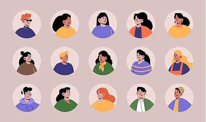 EPS 해외이미지 여자 남자 얼굴 일러스트 여러명 성인 세트 그룹 아바타 성인만 사용자 해외일러스트 다수 사람 신체부위 파일형식 벡터 이미지허브