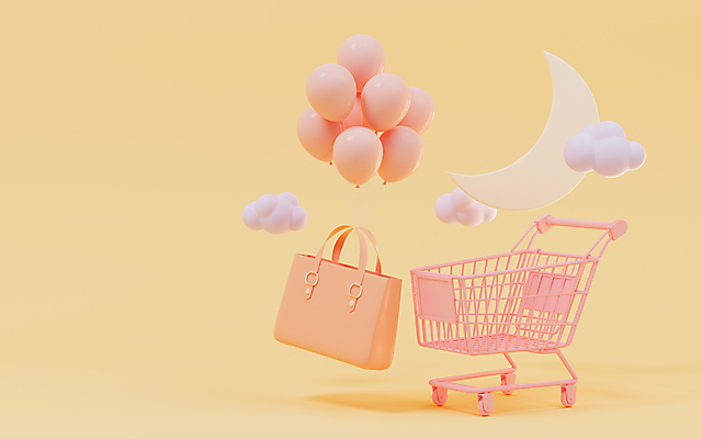 포토 JPG 해외이미지 이벤트 사람없음 노란색 3D 쇼핑카 핸드백 초승달 풍선 해외포토 컬러 가방 쇼핑 카트 달 디지털합성 파일형식 이미지허브