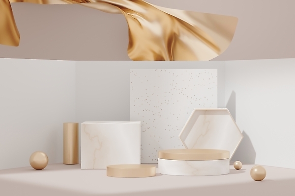 포토 JPG 해외이미지 디자인 백그라운드 컨셉 추상 사람없음 장식 세트 3D 사각형 금색 무대 흰색 원형 오브젝트 대리석 원기둥 육각형 단상 포디움 해외포토 도형 컬러 무늬 재료 디지털합성 파일형식 이미지허브