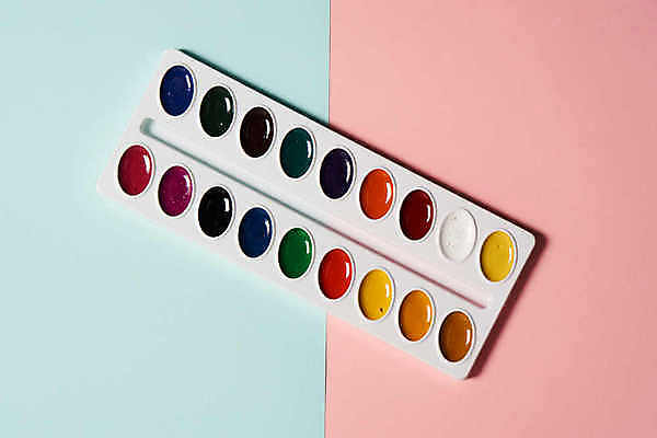 포토 JPG 해외이미지 미술 취미 사람없음 물감 팔레트 파란배경 분홍색배경 해외포토 분홍색 백그라운드 문화예술 파란색 미술도구 파일형식 이미지허브