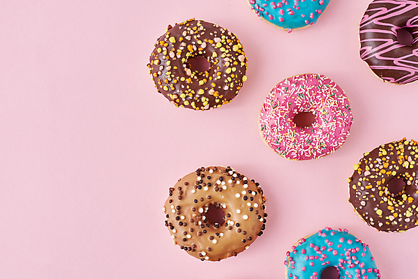 포토 JPG 해외이미지 디저트 사람없음 플랫 도넛 달콤 분홍색배경 해외포토 음식 분홍색 백그라운드 맛 파일형식 이미지허브