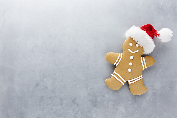 포토 JPG 해외이미지 크리스마스 산타모자 회색배경 크리스마스용품 실내 사람없음 진저맨 진저쿠키 카피스페이스 해외포토 모자_잡화 기념일 백그라운드 내부 쿠키 공백 회색 용품 파일형식 이미지허브