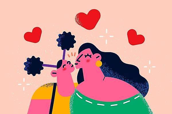 EPS 해외이미지 여자 행복 어린이 분홍색 일러스트 모녀 키스 사랑 상반신 성인 두명 모성애 여자만 해외일러스트 딸 감정 컬러 가족 엄마 사람 애정표현 파일형식 벡터 이미지허브