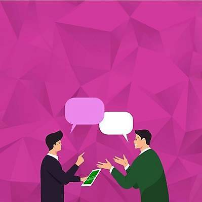 EPS 해외이미지 남자 분홍색 말풍선 일러스트 프레임 대화 들기 상반신 성인 두명 태블릿 가리킴 폴리곤 성인남자만 카피스페이스 해외일러스트 컬러 모션 말하기 사람 손짓 전자제품 스마트기기 공백 남자만 성인만 파일형식 벡터 이미지허브
