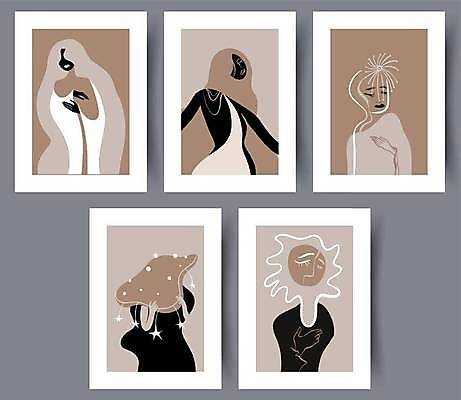 EPS 해외이미지 디자인 여자 꽃 실루엣 컨셉 일러스트 추상 미술 여러명 사람없음 세트 그림 여자만 해외일러스트 식물 다수 무늬 문화예술 촬영기법 사람 파일형식 벡터 이미지허브