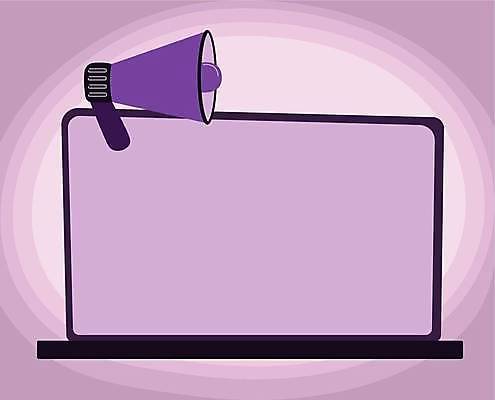 EPS 해외이미지 일러스트 사람없음 노트북 빛 확성기 외침 알림 연보라색 카피스페이스 해외일러스트 전자제품 보라색 소리 공백 파일형식 벡터 이미지허브