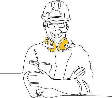 EPS 해외이미지 남자 라인일러스트 일러스트 노동자 한명 웃음 상반신 성인 팔짱 안전모 라인아트 손그림 드로잉 성인남자한명만 해외일러스트 직업 1 선 모션 표정 미술 사람 헬멧 안전장비 남자한명만 성인남자만 파일형식 벡터 이미지허브