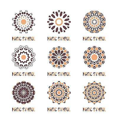 EPS 해외이미지 디자인 일러스트 추상 사람없음 세트 갈색 오리엔탈 심볼 만다라 해외일러스트 컬러 무늬 파일형식 벡터 이미지허브