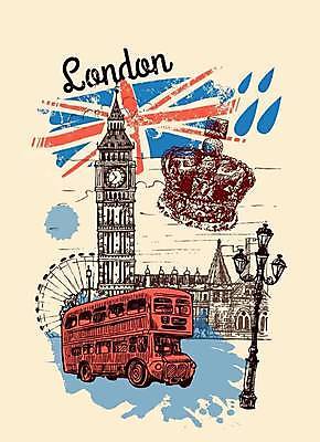 EPS 해외이미지 디자인 여행 가로등 일러스트 왕관 영국 사람없음 스케치 런던 빅벤 이층버스 구시가지 랜드마크 해외일러스트 공공시설 유럽 버스 미술 시계탑 파일형식 벡터 이미지허브