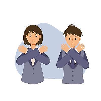 EPS 해외이미지 캐릭터 학생 손 여자 남자 감정 일러스트 말하기 경고 사람 손짓 블록 금지 표현 플랫 만화 거절 사인 나쁜 고립 그만 부정적 항의 해외일러스트 일러캐릭터 컨셉 모션 신체부위 파일형식 벡터 이미지허브