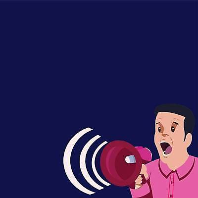 EPS 해외이미지 남자 일러스트 입벌림 한명 들기 상반신 성인 확성기 외침 남색 알림 성인남자한명만 카피스페이스 해외일러스트 1 컬러 모션 표정 사람 소리 공백 남자한명만 성인남자만 파일형식 벡터 이미지허브