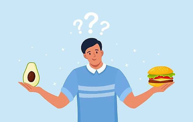 EPS 해외이미지 남자 하늘색 일러스트 의학 건강 한명 들기 상반신 성인 건강관리 햄버거 물음표 고민 아보카도 건강식 성인남자한명만 해외일러스트 1 기호 감정 음식 과일 모션 패스트푸드 관리 사람 파란색 남자한명만 성인남자만 파일형식 벡터 이미지허브