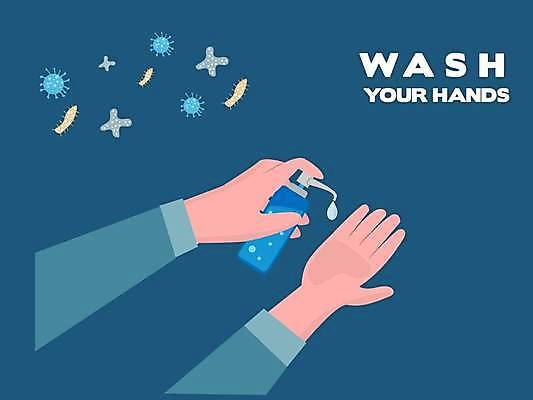 EPS 해외이미지 손 일러스트 건강 들기 신체부위 파란색 건강관리 코로나바이러스 손소독제 손소독 델타변이바이러스 오미크론 해외일러스트 컬러 모션 관리 사람 바이러스 소독 소독제 파일형식 벡터 이미지허브