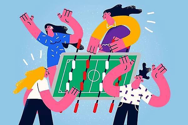 EPS 해외이미지 여자 남자 일러스트 휴식 함께함 여러명 상반신 성인 친구 우정 만세 잡기 즐거움 축구게임 성인만 해외일러스트 감정 다수 컨셉 관계 모션 사람 게임 파일형식 벡터 이미지허브