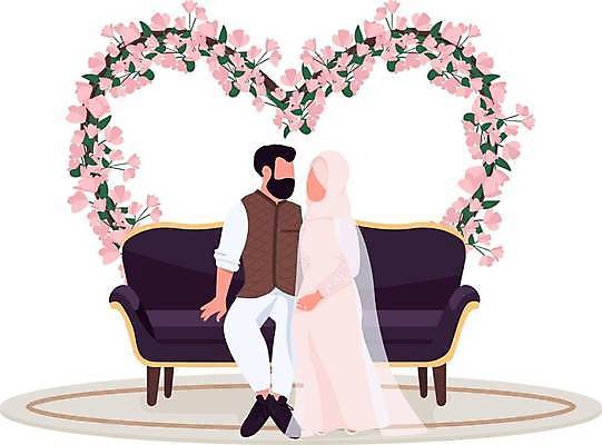 EPS 해외이미지 전신 부부 여자 남자 꽃 웨딩드레스 일러스트 앉기 성인 두명 소파 마주보기 하트 이슬람교 신랑신부 성인만 해외일러스트 모양 식물 커플 드레스 종교 신부_웨딩 신랑 결혼 의자 모션 사람 파일형식 벡터 이미지허브