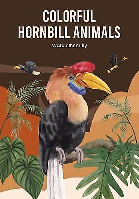 EPS 해외이미지 포스터 잎 일러스트 조류 세마리 앉기 사람없음 갈색 나뭇가지 비행 코뿔새 해외일러스트 나무 식물 동물 컬러 모션 3 파일형식 벡터 이미지허브