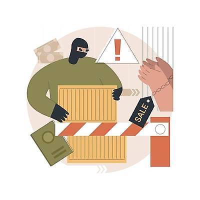 EPS 해외이미지 손 남자 지폐 일러스트 한명 들기 상반신 성인 신체부위 상자 꼬리표 속임수 범죄 느낌표 상품 쇠사슬 컨테이너 범죄인 감옥 구속 무역 여권 불법 사기꾼 성인남자한명만 해외일러스트 1 기호 산업 컨셉 돈 모션 사람 라벨 남자한명만 성인남자만 파일형식 벡터 이미지허브