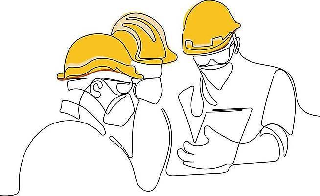 EPS 해외이미지 남자 라인일러스트 일러스트 노동자 함께함 마스크 들기 상반신 성인 세명 안전모 라인아트 확인 손그림 드로잉 서류판 얼굴없음 성인남자만 해외일러스트 직업 선 컨셉 모션 미술 사람 사무용품 헬멧 안전장비 남자만 성인만 파일형식 벡터 이미지허브