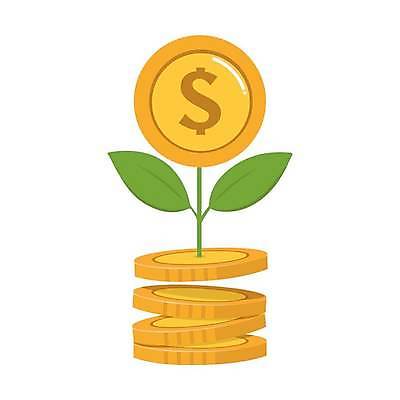 EPS 해외이미지 잎 돈 일러스트 사람없음 노란색 새싹 동전 저축 투자 동전탑 해외일러스트 식물 컬러 비즈니스 금융 쌓기 재산 파일형식 벡터 이미지허브
