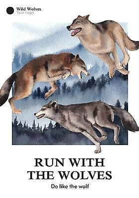 EPS 해외이미지 포스터 야생동물 일러스트 산 세마리 사람없음 달리기 갈색 남색 위협 늑대 해외일러스트 동물 컬러 포유류 모션 3 파일형식 벡터 이미지허브