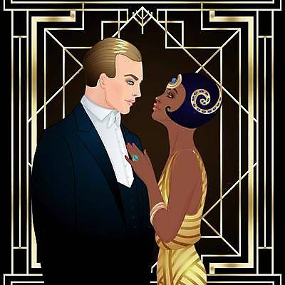 EPS 해외이미지 디자인 드레스 여자 남자 일러스트 정장 턱시도 상반신 성인 두명 파티 마주보기 검은색 금색 빈티지 클래식 우아함 복고 스타일 성인만 해외일러스트 옷 컬러 컨셉 모션 사람 이벤트 파일형식 벡터 이미지허브