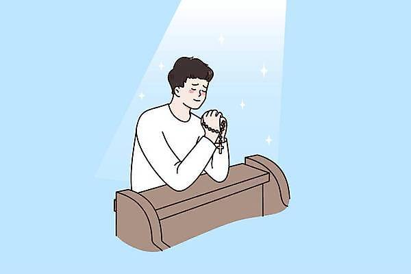 EPS 해외이미지 남자 종교 컨셉 일러스트 한명 들기 성인 교회 평화 믿음 눈감음 희망 기도 묵주 숭배 신앙심 성인남자한명만 해외일러스트 1 감정 종교용품 종교건축 모션 사람 건물 남자한명만 성인남자만 파일형식 벡터 이미지허브