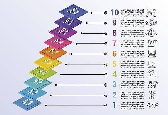 EPS 해외이미지 일러스트 비즈니스 사람없음 인포그래픽 정사각형 계단식 단계 무지개색 순서 자동화 타임라인 블록체인 해외일러스트 도형 금융 컬러풀 파일형식 벡터 4차산업 이미지허브