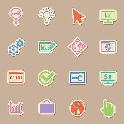 EPS 해외이미지 스티커 일러스트 사람없음 컴퓨터 세트 컬러풀 라벨 주식 체크표시 톱니바퀴 커서 인터넷창 해외일러스트 컬러 인터넷 프레임 금융 전자제품 확인 파일형식 벡터 이미지허브