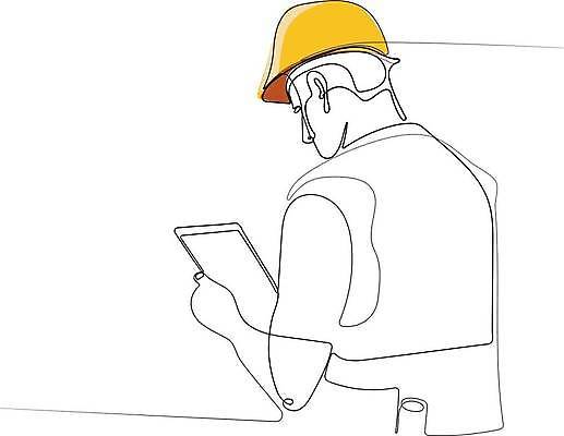 EPS 해외이미지 응시 남자 라인일러스트 일러스트 노동자 한명 들기 상반신 성인 태블릿 안전모 라인아트 확인 손그림 드로잉 성인남자한명만 해외일러스트 직업 1 시선 선 모션 미술 사람 전자제품 스마트기기 헬멧 안전장비 남자한명만 성인남자만 파일형식 벡터 이미지허브