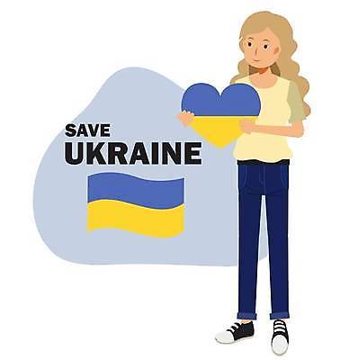 EPS 해외이미지 캐릭터 디자인 여자 컨셉 일러스트 미술 그래픽 파란색 자유 기도 깃발 만화 심볼 싸움 전쟁 고립 우크라이나 위기 전국 해외일러스트 일러캐릭터 유럽 컬러 모션 문화예술 사람 파일형식 벡터 이미지허브