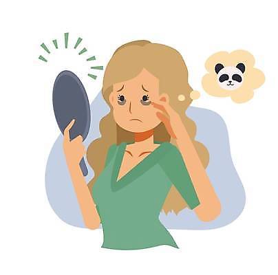 EPS 해외이미지 여자 얼굴 일러스트 건강 피곤 치료 검은색 어둠 잠 원형 만화 피부 걱정 문제 나쁜 트러블 해외일러스트 도형 감정 컬러 컨셉 의학 사람 신체부위 파일형식 벡터 이미지허브