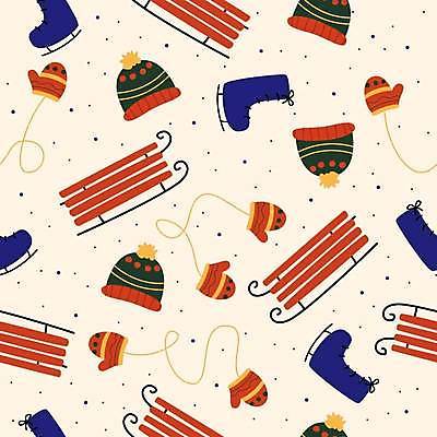 EPS 해외이미지 겨울 패턴 일러스트 사람없음 썰매 베이지색 손모아장갑 해외202309 해외일러스트 피겨화 계절 컬러 장갑 신발 무늬 파일형식 벡터 이미지허브