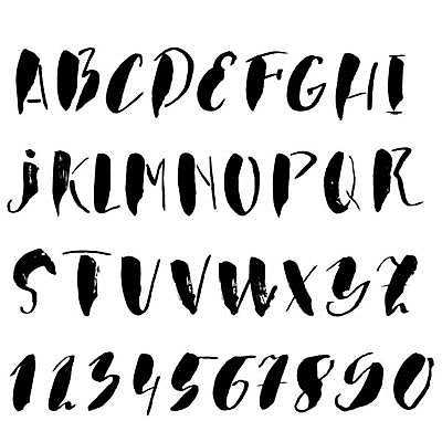 EPS 해외이미지 디자인 알파벳 영어 일러스트 붓터치 대문자 잉크 타이포그라피 사람없음 세트 숫자 검은색 플랫 그런지 조합형타이포 해외일러스트 문자 컬러 파일형식 벡터 이미지허브