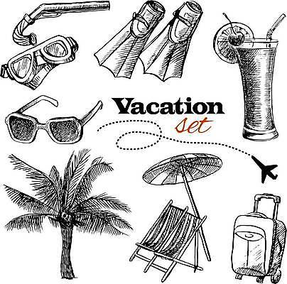 EPS 해외이미지 음료 여행 일러스트 휴가 사람없음 선글라스 야자수 캐리어 파라솔 칵테일 스케치 레모네이드 물안경 오리발 선베드 해외일러스트 나무 안경 의자 주류 미술 여행가방 수영용품 에이드 파일형식 벡터 이미지허브
