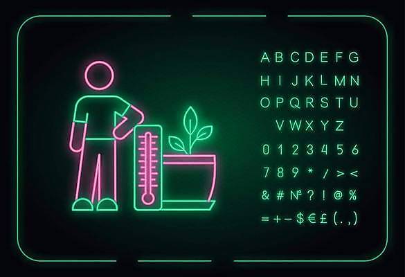 EPS 해외이미지 알파벳 화분 화초 선 백그라운드 일러스트 한명 사람 타이포그라피 화려 온도계 심볼 네온 온도 형광등 해외일러스트 식물 문자 1 영어 컨셉 전등 파일형식 벡터 이미지허브