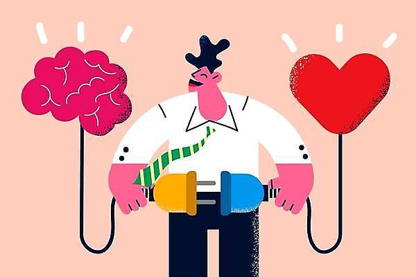 EPS 해외이미지 라이프스타일 남자 행복 분홍색 일러스트 한명 들기 상반신 성인 교양 하트 마음 플러그 연결 균형 뇌 성인남자한명만 해외일러스트 모양 1 감정 컬러 모션 사람 생활 남자한명만 성인남자만 파일형식 벡터 이미지허브