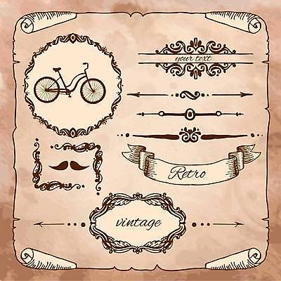 EPS 해외이미지 디자인 일러스트 사람없음 장식 세트 자전거 복고 엘리먼트 해외일러스트 바이크 파일형식 벡터 이미지허브