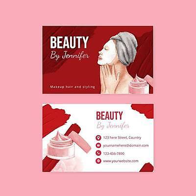 EPS 해외이미지 여자 일러스트 명함 한명 상반신 성인 빨간색 화장품 흰색 뷰티샵 크림 마스크팩 성인여자한명만 해외일러스트 1 컬러 사람 뷰티 상점 팩 여자한명만 성인여자만 파일형식 벡터 이미지허브